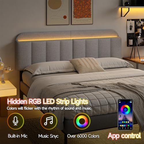 ONBRILL King Headboard Only with LED Light & Storage, Adjustable Headboards