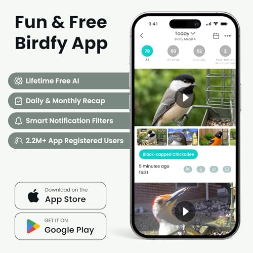 Birdfy Smart Bird Feeder with Camera, Solar Powered Hanging Bird Feeder