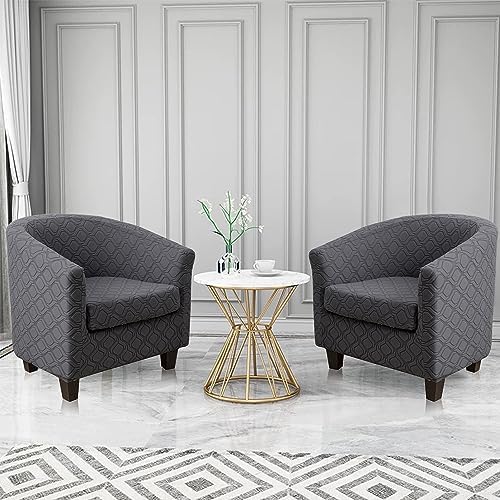 MIFXIN 2 Piece Stretch Jacquard Tub Chair Cover with Cushion Cover Soft Removable Club Chair Slipcovers Armchair Sofa Couch Furniture Protector for Living Room Counter Bar Cafe (Dark Grey)