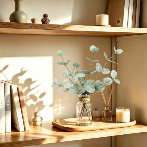 Coferset Artificial Eucalyptus Stems in Glass Vase with Faux Water, Green