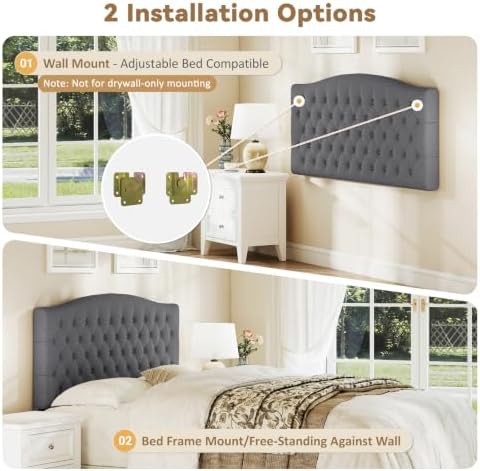 Befurtori Queen Headboard Only, Linen Classic Tufted Design, Dark Gray