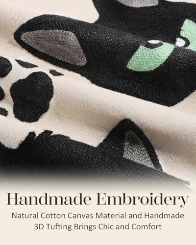 Embroidered Throw Pillow Cover 20x20 Inch, Cat Bone