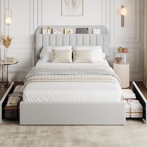 GarveeHome Queen Bed Frame, Platform Bed with Storage Headboard & Drawers