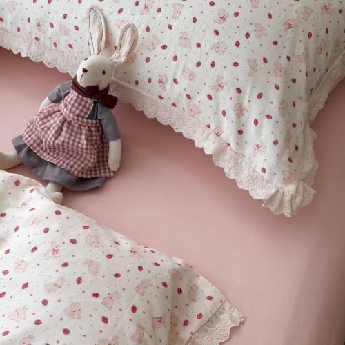 Cotton Bunny Duvet Cover King Size 3 Pcs,Ruffled Bedding 104"×90"
