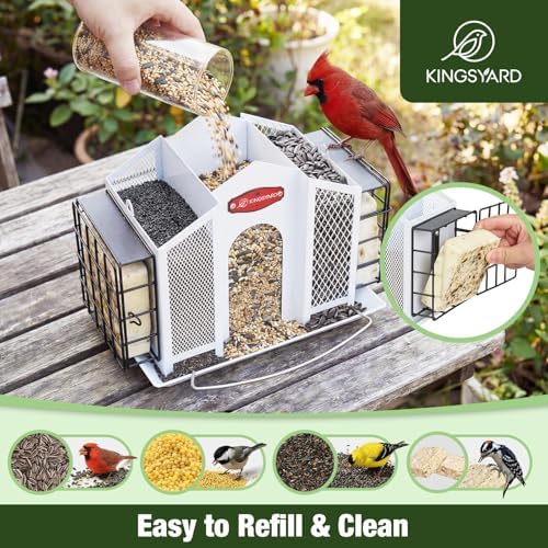 Kingsyard 4-in-1 4 Lbs Large Metal Bird Feeder for Outdoor Hanging