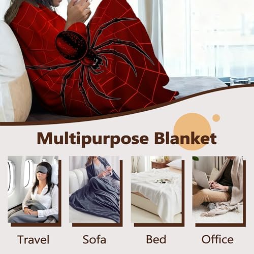 Halloween Spider Sofa Throw Blankets,Red Spider Web Soft Cozy Fuzzy Lightweight Travel Blanket,Flannel Fleece Fall Throw Blanket for Couch,Bed,Camping,Movie Nights,Watching TV 60 X 80 Inch