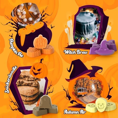 SALUBRITO Halloween Scented Wax Melts, Strong Scented Soy Wax Cubes/Tarts Variety Set for Fall- Pumpkin Pie, Caramel Apple, Caramel Corn, Apple Cider, Snickerdoodle, Candy Corn, Autumn Air, Witch Brew