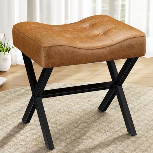 Memobarco 18-Inch Large Leather Vanity Stool Chair, Brown Makeup Stool