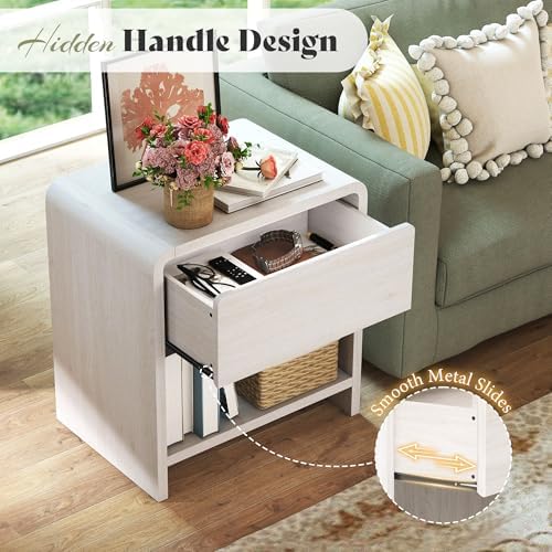 AMERLIFE Nightstands Set of 2 with Storage Drawer & Shelves, White