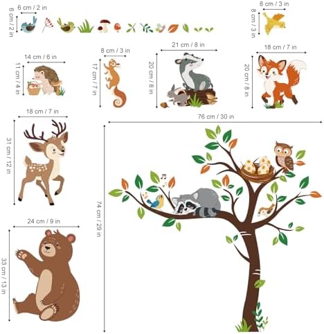 decalmile Woodland Animal Forest Tree Bear Deer Fox Wall Decals Stickers