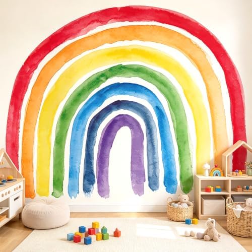 Large Boho Rainbow Wall Decals, Colorful Peel and Stick Fabric Nursery Wall Decor, Removable Home Room Wall Decor Murals Stickers for Kids Girls Toddler Bedroom Living Room Playroom