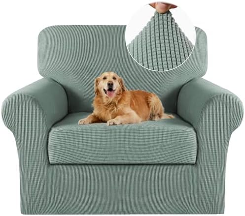 Turquoize 2 Piece Chair Covers Chair Slipcovers For Living Room Armchair Sofa Covers Chair Couch Cover with Arms Washable Furniture Protector for Chairs Feature Thick Jacquard Fabric (Chair,Dark Cyan)