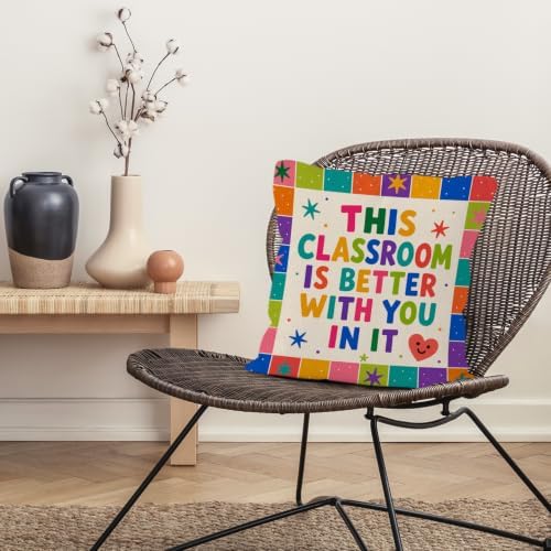 Retro Colorful Classroom Throw Pillow Cover 18x18