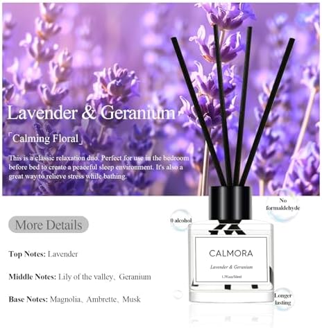 CALMORA Flameless Diffuser for Home, 3-Pack 50ml (1.7fl Oz) Essential Oil Reed Diffuser Set with 15 Sticks | Room Air Freshener for Bedroom, Bathroom for Women Men