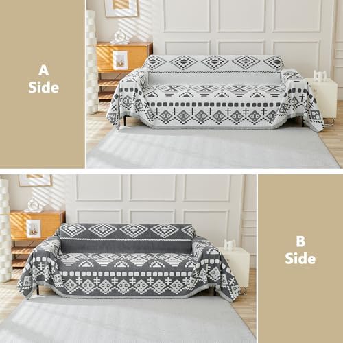 MEETSKY Boho Couch Cover Super Soft Couch Covers for 2 Cushion Couch Sofa, Modern Jacquard Sofa Slipcover Loveseat Futon Cover, Couch Covers for Sectional Sofa, Dark Grey, 71" x 118"
