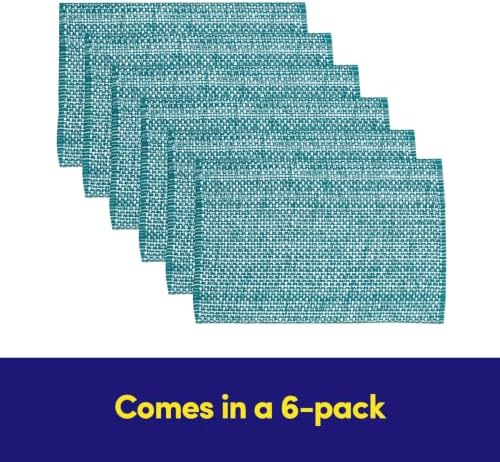 Sweet Home Collection 100% Cotton Placemats for Dining Room Rectangle Two Tone Woven Fabric 13" x 19" Soft Durable Table Mat Set, Set of 6, Turquoise