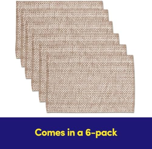 Sweet Home Collection 100% Cotton Placemats for Dining Room Rectangle Two Tone Woven Fabric 13" x 19" Soft Durable Table Mat Set, Set of 6, Taupe