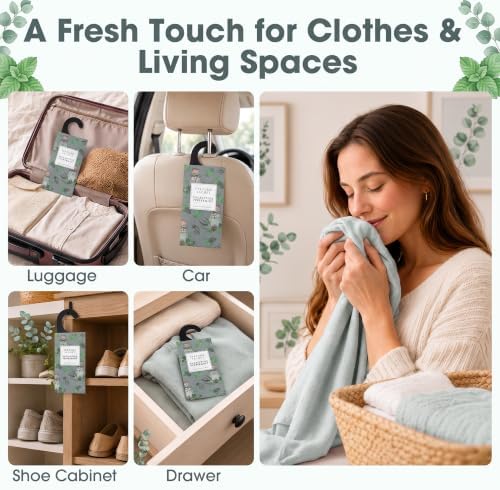Large 12 Packs Eucalyptus Peppermint Hanging Scented Sachets Long-Lasting Closet Deodorizer Air Freshener Fabric Refresher Odor Eliminator for Drawer Home Fragrance Gift Set