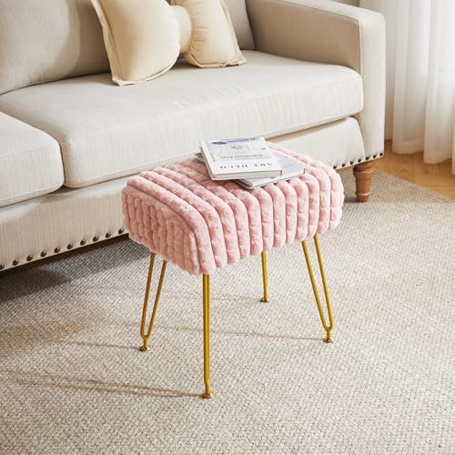 IBUYKE Makeup Vanity Chair, Rectangular Footrest Stool, Pink WBD003P