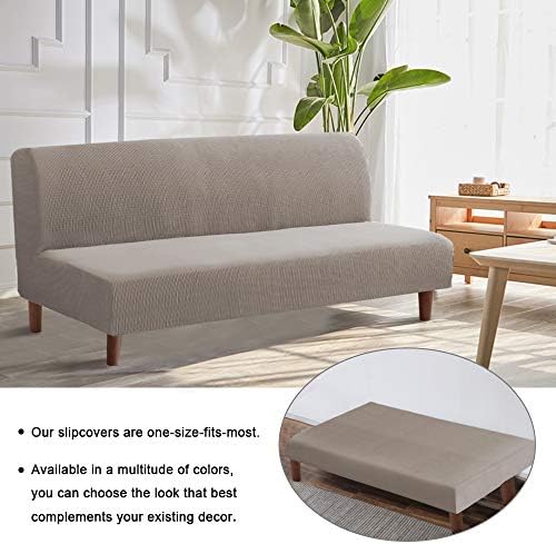 Flamingo P Stretch Armless Futon Cover - Full Queen Couch Slipcover, Sofa Bed Protector With Elastic Bottom - Soft Thick Jacquard, Taupe