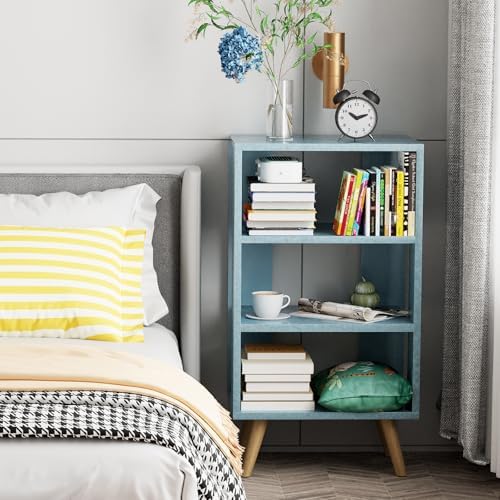 Aenuert Night Stand, Blue Nightstand, Modern End Table with Open Storage, 3-Tier Nursery Bedside Table for Small Space, Living Room, Bedroom