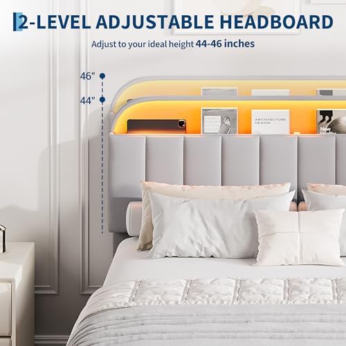 GarveeHome Queen Bed Frame, Platform Bed with Storage Headboard & Drawers
