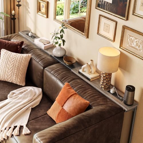 Huuger 63.4-78.3'' Extendable Behind Couch Table with Outlets, Oak