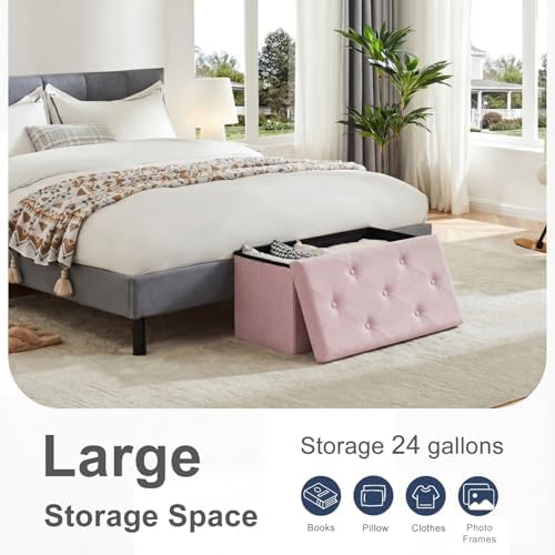 DUMOS 30 Inch Foldable Storage Ottoman Bench, Large Ottoman with Storage
