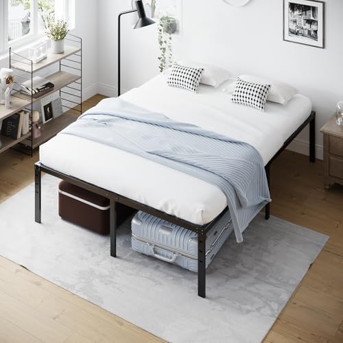 VINGLI 18 Inch King Bed Frame, Heavy Duty Metal Platform - No Box Spring Needed,Reinforced Steel Slats, Noise-Free, Easy Assembly, Ample Underbed Storage, Black
