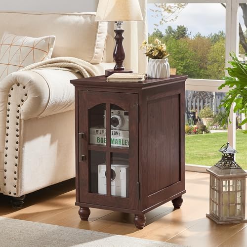 RWYHG Narrow Side Table, Farmhouse Nightstand with Charging Station