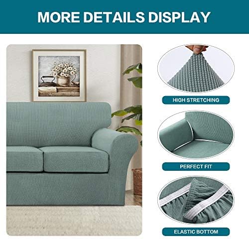 Turquoize 3 Piece Sofa Covers for 2 Cushion Couch Sofa Slipcover Soft Couch Cover for Dogs-Washable Sofa Furniture Covers with 2 Individual Cushion Covers (2 Cushion Sofa, Dark Cyan)