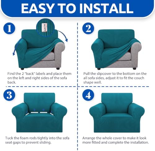 KEKUOU Stretch Chair Sofa Slipcover, Single Couch Cover,Peacock Blue