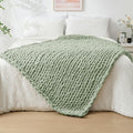 Bigacogo Chunky Knit Throw Blanket for Couch, 40x60 inches, Sage Green