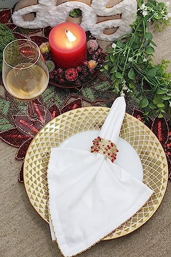 COTTON CRAFT Christmas Napkin Rings - 8 Pack Beaded Metal Twine Napkin Ring