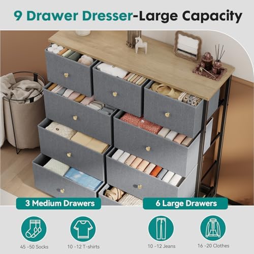 OLIXIS 9 Drawer Tall Dresser for Bedroom, Closet Organizers and Storage