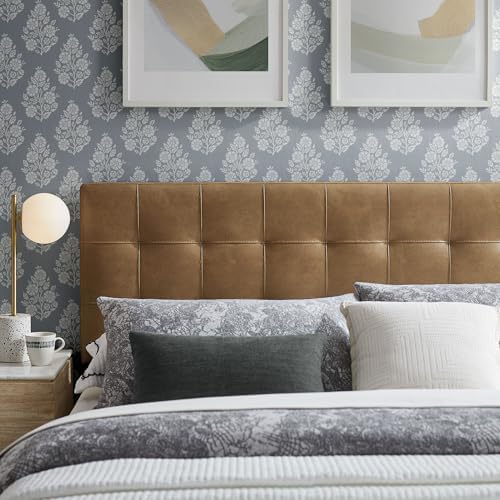 Modway Lily Vegan Leather Full Size Headboard with Biscuit Tufting in Toast - Vegan Leather Upholstery with Padded Design and 5 Height-Adjustable Mounts
