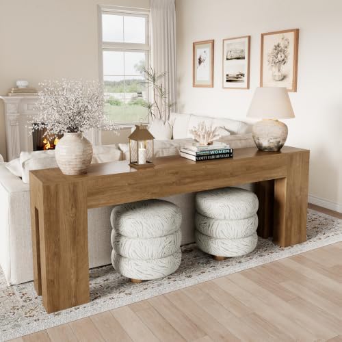 Epecoya 86-Inch Extra Long Console Table for Entryway, Natural Oak Brown