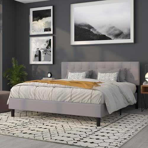 BizChair Quilted Tufted King Size Headboard in Light Gray Fabric