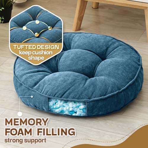 MIDDLE ONE Floor Pillow Set of 2, Memory Foam Cushion 22x22 – Round, Navy