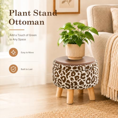 Wimarsbon Round Storage Ottoman,Footstool with Padded Seat and Wood Legs