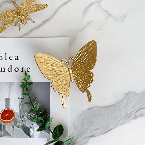 Gold Butterfly Sculpture - Solid Metal Insect Ornament - Mini Butterfly Figurine for Home, Office, Garden & Desktop Decor
