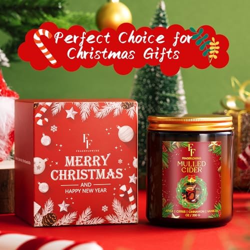 Christmas Candle, Mulled Cider Scented Candles for Home, Holiday Candles Natural Soy Candle, Aromatherapy Candle 7 oz Jar Candles Christmas Gift for Women Men
