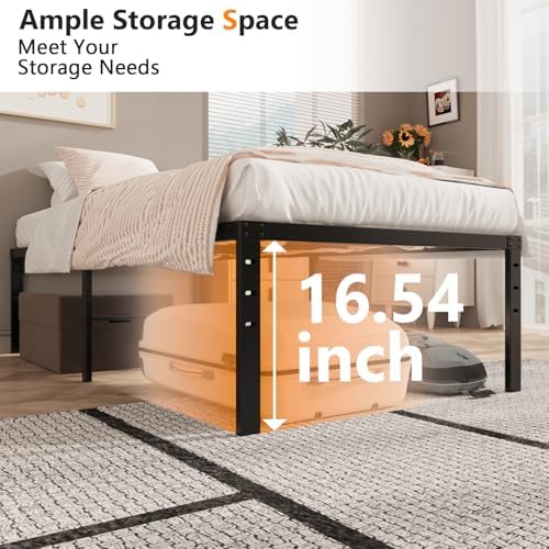 VINGLI 18 Inch Twin Bed Frame, Heavy Duty Metal Platform, No Box Spring Needed, Sturdy Steel Slat Support, Easy Assembly, Noise-Free, 16.4 Inch Underbed Storage,Black