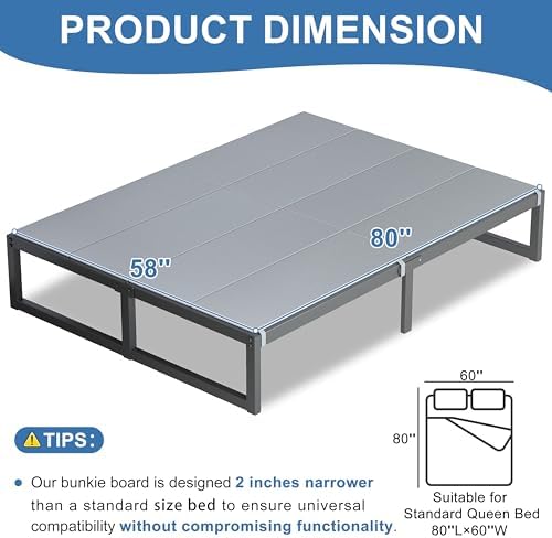 Lutown-Teen Bunkie Board Queen High-Density Polymer Bed Support, Gray