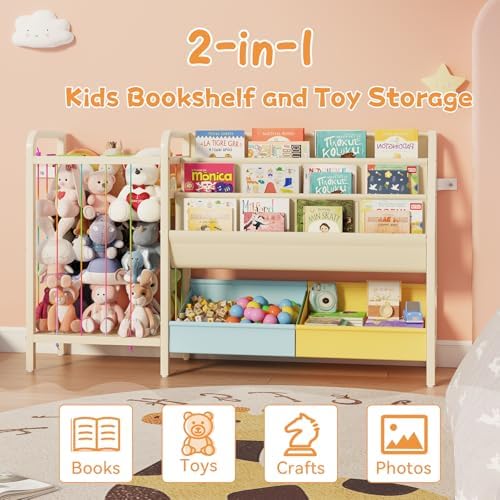 B5 Kids Bookshelf and Toy Storage, Book Shelf for Kids Blue&Yellow