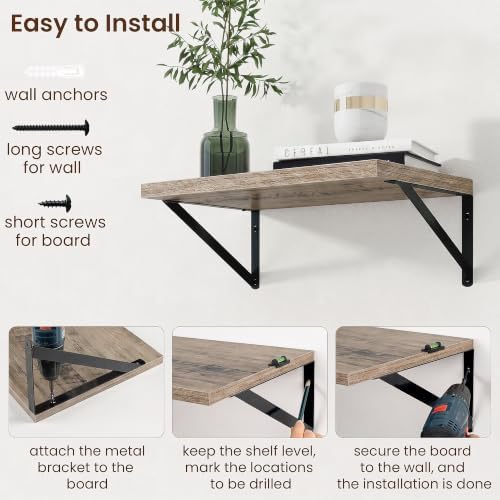 Axeman Deep Floating Shelves, 18'' x 12'' Grey Wall Shelves Set of 2
