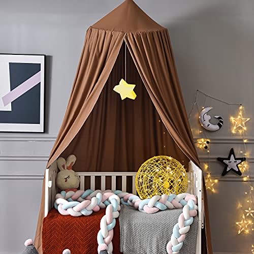 Mengersi Bed Canopy Play Tent for Kids, Round Dome Kids Mosquito Net Indoor Outdoor Castle Hanging House Decoration Reading Nook (Coffee)