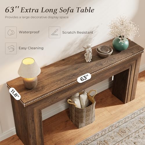 Huuger 63 Inch Entryway Table, Rectangular Console Table for Living Room