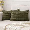 MIULEE Lumbar Corduroy Decorative Throw Pillow Covers 12x20 Olive Green