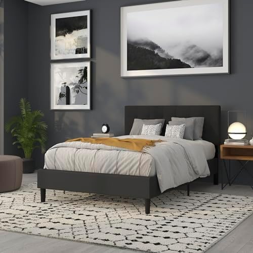 BizChair Quilted Tufted Upholstered Full Size Headboard in Black Fabric